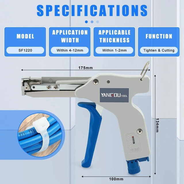 Alt view image 2 of 7 - Zip Tie Gun - Heavy Duty, Adjustable Tension, 4-12mm Fits 4-12mm Wide, 1-2mm Thick Nylon Ties for Cable Management, Home and Outdoor Use
