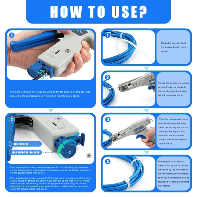 Alt view image 5 of 7 - Zip Tie Gun - Heavy Duty, Adjustable Tension, 4-12mm Fits 4-12mm Wide, 1-2mm Thick Nylon Ties for Cable Management, Home and Outdoor Use