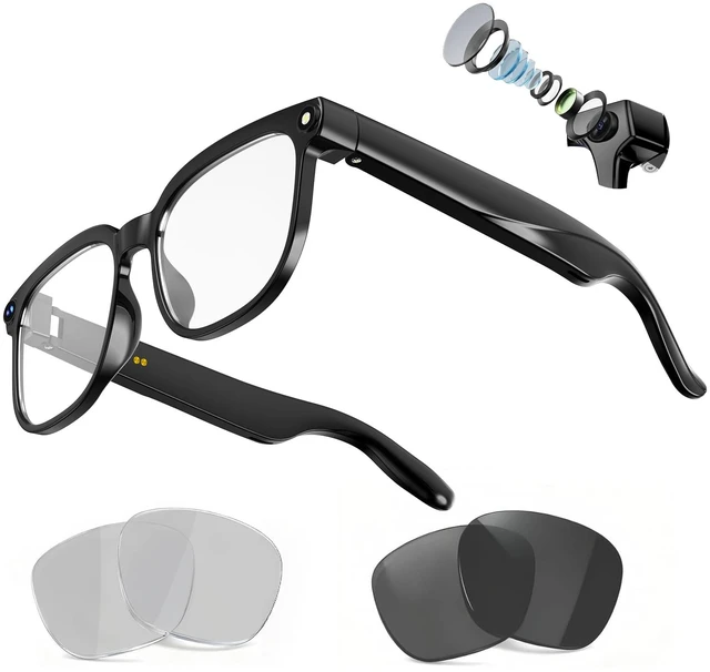Main image of AI Smart Glasses with Camera, 8MP 4K HD Video & Photo Capture, Real-Time Translation, Recording Glasses with AI Assistant, Open-Ear Audio, Object Recognition, for Vlog, Outdoor & Hiking(Clear -Black))