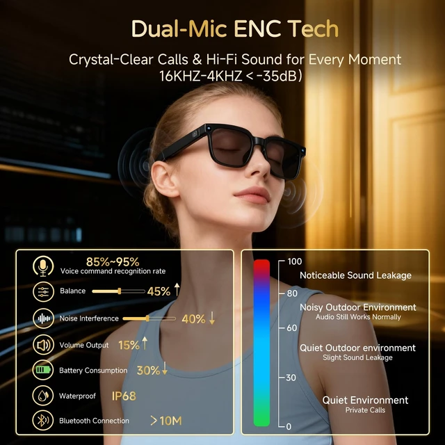 Alt view image 3 of 7 - AI Smart Glasses with Camera, 8MP 4K HD Video & Photo Capture, Real-Time Translation, Recording Glasses with AI Assistant, Open-Ear Audio, Object Recognition, for Vlog, Outdoor & Hiking(Clear -Black))