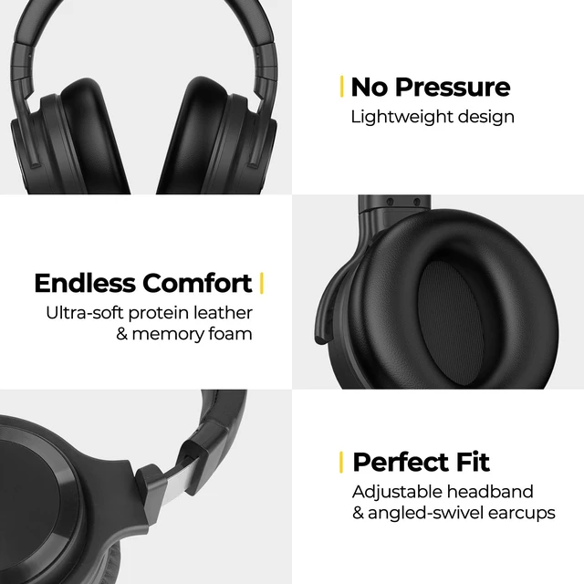 Alt view image 3 of 7 - E7 Active Noise Cancelling Headphones Wireless Bluetooth Headphones with Rich Bass, Wireless Headphones with Clear Calls, Bluetooth 5.0, 30 Hours Playtime, Comfort Fit, Model 4
