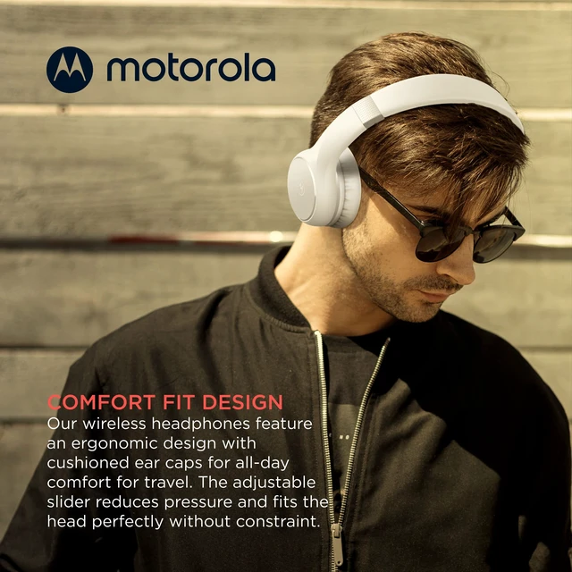 Alt view image 5 of 6 - Moto XT220 Bluetooth Wireless Headphones with Microphone, in-Line Control for Calls - Foldable Over-Ear Head Phones, Adjustable Headband, Dynamic Bass, Clear Sound - White