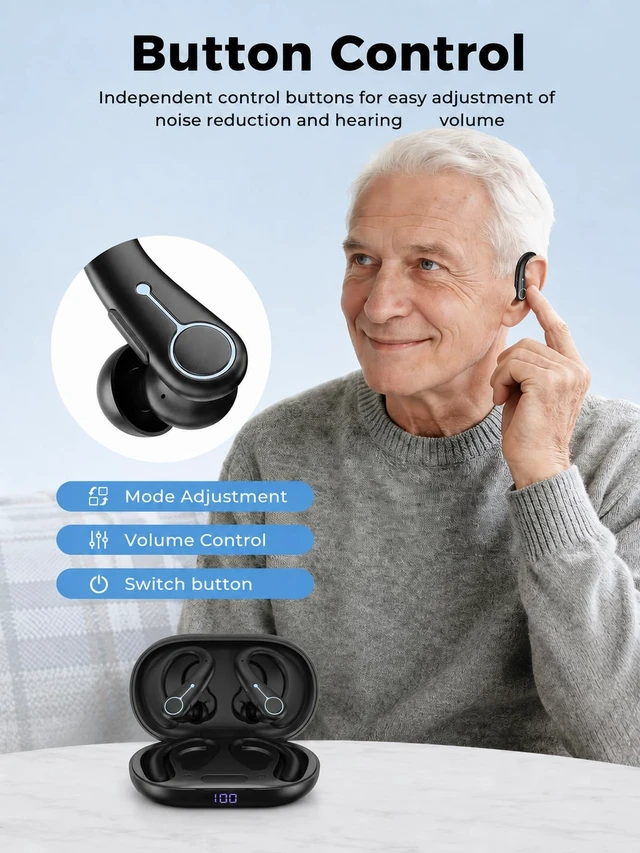 Alt view image 6 of 7 - VOULAO Open-Ear Bluetooth Headphones, Personal Sound Amplification Earbuds with Noise Cancellation, 5-Level Volume Control, IPX4 Waterproof, Anti-Fall Ear Hooks for Clearer Listening & Daily Use