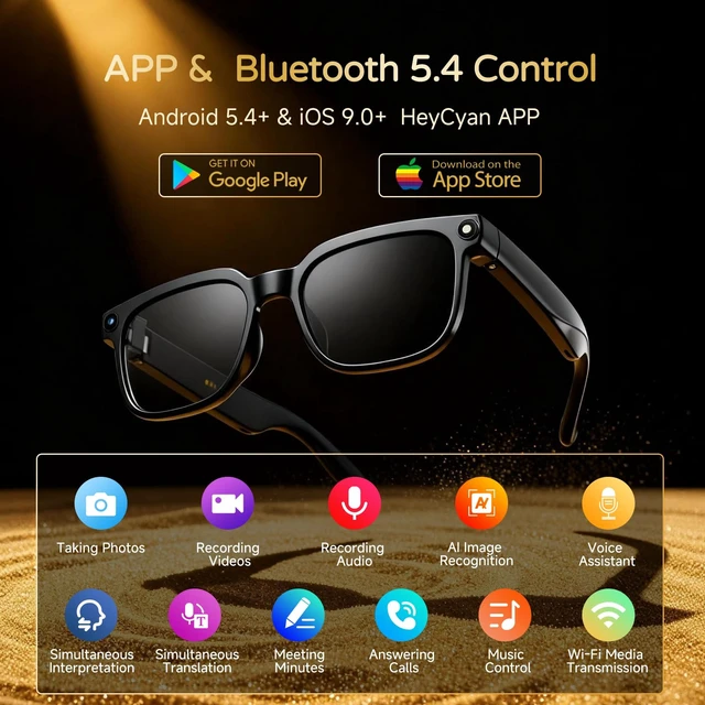 Alt view image 2 of 7 - AI Smart Glasses with Camera, 8MP 4K HD Video & Photo Capture, Real-Time Translation, Recording Glasses with AI Assistant, Open-Ear Audio, Object Recognition, for Vlog, Outdoor & Hiking(Clear lens)