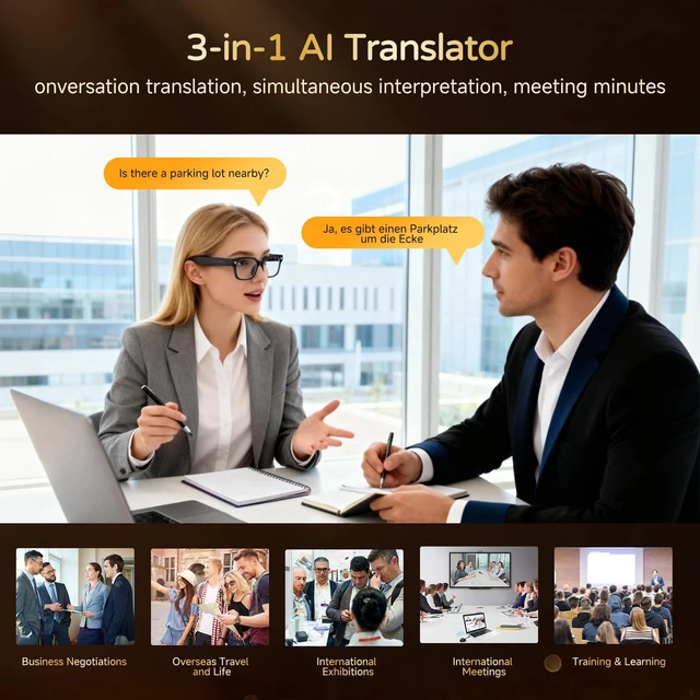 Alt view image 4 of 7 - AI Smart Glasses with Camera, 8MP 4K HD Video & Photo Capture, Real-Time Translation, Recording Glasses with AI Assistant, Open-Ear Audio, Object Recognition, for Vlog, Outdoor & Hiking(Clear lens)