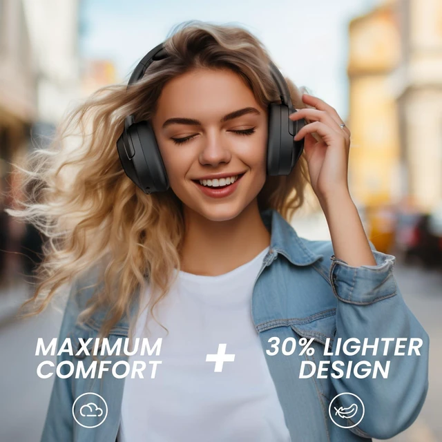 Alt view image 2 of 7 - Wireless Noise Canceling Headphones with Mic, 30H Playtime, Deep Bass, Comfortable Over Ear Headphones Bluetooth 5.0 for Office, Travel (Black), Model 5