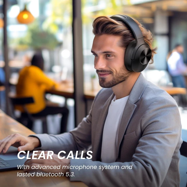 Alt view image 3 of 7 - Wireless Noise Canceling Headphones with Mic, 30H Playtime, Deep Bass, Comfortable Over Ear Headphones Bluetooth 5.0 for Office, Travel (Black), Model 5