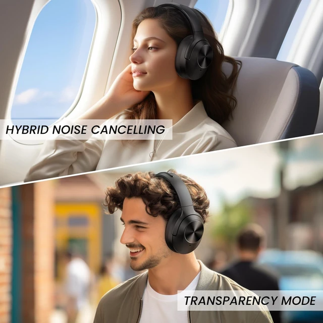 Alt view image 7 of 7 - Wireless Noise Canceling Headphones with Mic, 30H Playtime, Deep Bass, Comfortable Over Ear Headphones Bluetooth 5.0 for Office, Travel (Black), Model 5