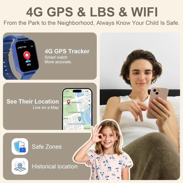 Alt view image 2 of 7 - 4G Kids Smart Watch GPS Tracker Video Voice Call gps tracker, phone call, sos call, video chat, class mode, smart watch for boys girls