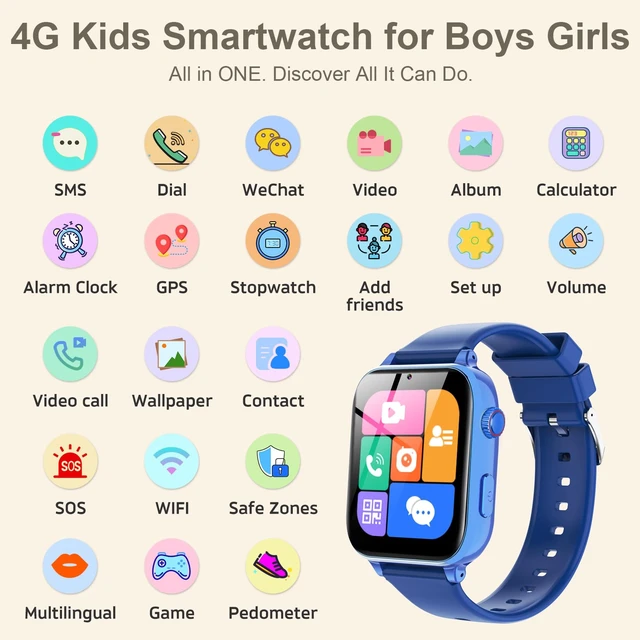 Alt view image 4 of 7 - 4G Kids Smart Watch GPS Tracker Video Voice Call gps tracker, phone call, sos call, video chat, class mode, smart watch for boys girls