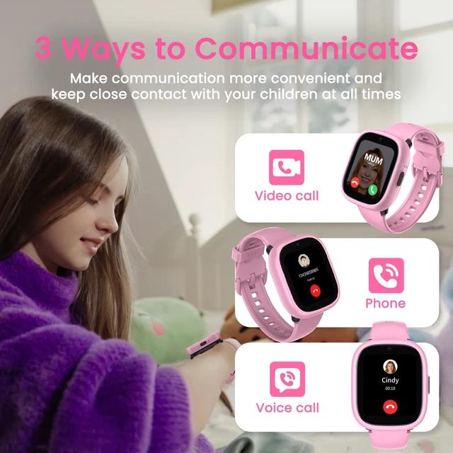 Alt view image 2 of 7 - Watch Phone for Kids, Kids Smart Watch with GPS Tracker, 1.7 Inch HD 4G Smartwatch with Video Calls, Texting, Parental App, SOS, Music, Alarm Clock, School Mode, IP68 Waterproof for Ages 5-12