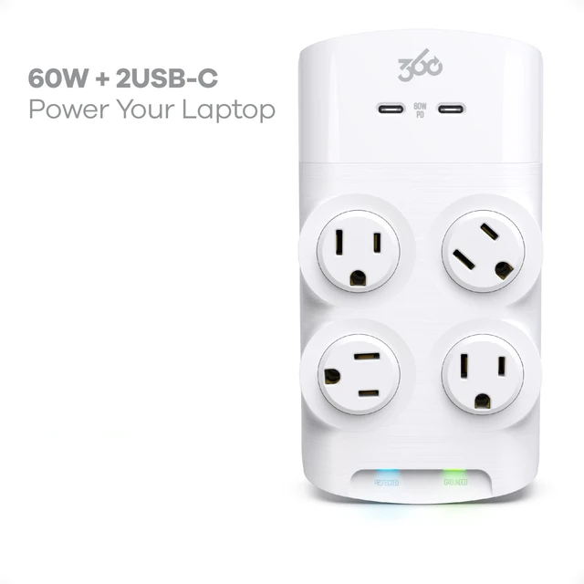 Alt view image 2 of 7 - Revolve 60 Watt USB-C Wall Tap Power Surge Protector with 2 USB C Ports, 4 Rotating Outlets, Multi Plug Outlet Splitter, Electric Wall Outlet Adapter, Swivel Outlets Fit 4 Large Plugs