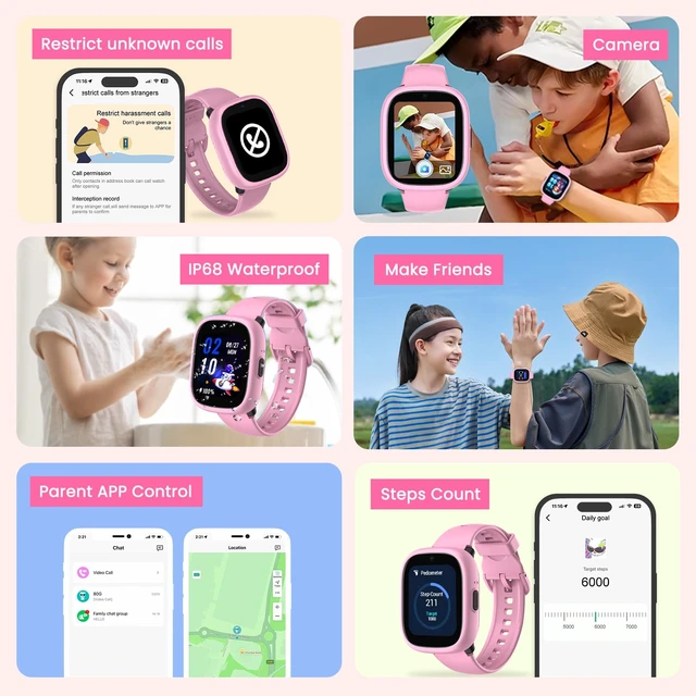 Alt view image 6 of 7 - Watch Phone for Kids, Kids Smart Watch with GPS Tracker, 1.7 Inch HD 4G Smartwatch with Video Calls, Texting, Parental App, SOS, Music, Alarm Clock, School Mode, IP68 Waterproof for Ages 5-12