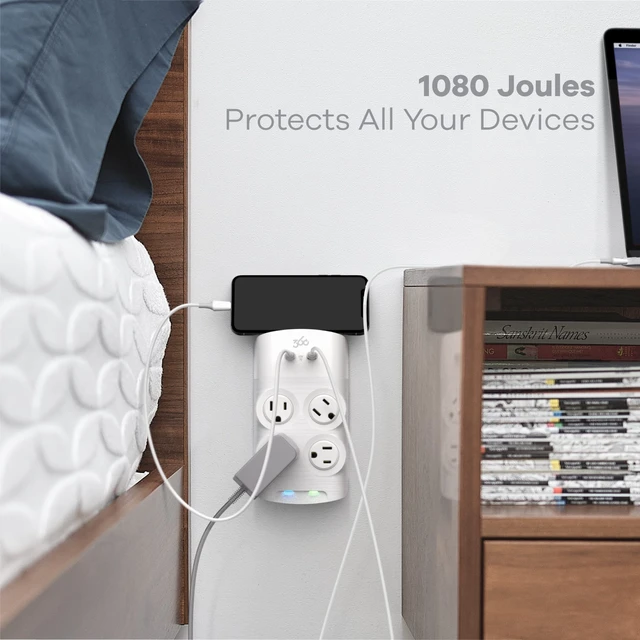 Alt view image 5 of 7 - Revolve 60 Watt USB-C Wall Tap Power Surge Protector with 2 USB C Ports, 4 Rotating Outlets, Multi Plug Outlet Splitter, Electric Wall Outlet Adapter, Swivel Outlets Fit 4 Large Plugs