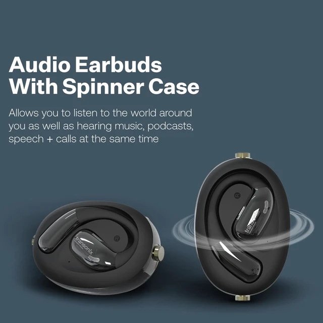 Alt view image 2 of 7 - TravelerAI Spin Bluetooth Earbuds with Fidget Spinner Case, Open-Ear Audio, Real-Time AI Translation in 159+ Languages, Black