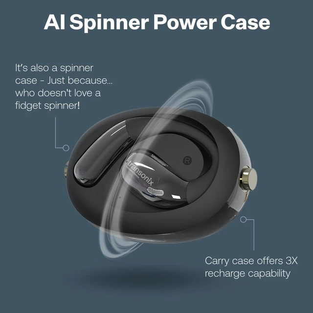 Alt view image 4 of 7 - TravelerAI Spin Bluetooth Earbuds with Fidget Spinner Case, Open-Ear Audio, Real-Time AI Translation in 159+ Languages, Black