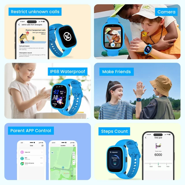 Alt view image 6 of 6 - K3 Smart Watch for Kids with GPS Tracker, 1.7 Inch HD 4G Smartwatch with Video Calls, Texting, Parental App, SOS, Music, Alarm Clock, School Mode, IP68 Waterproof for Ages 5-12