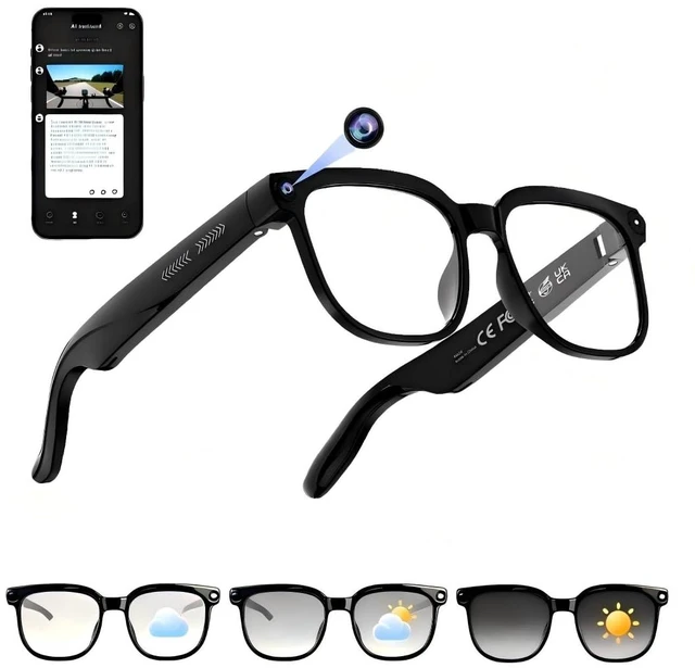 Main image of Smart AI Glasses with 4K Camera, Open-Ear Audio for Daily Use 4K Video Recording, Real-Time Translation, Photochromic Lenses, Smart Voice Assistant, Open-Ear Audio for Travel, Work, Music