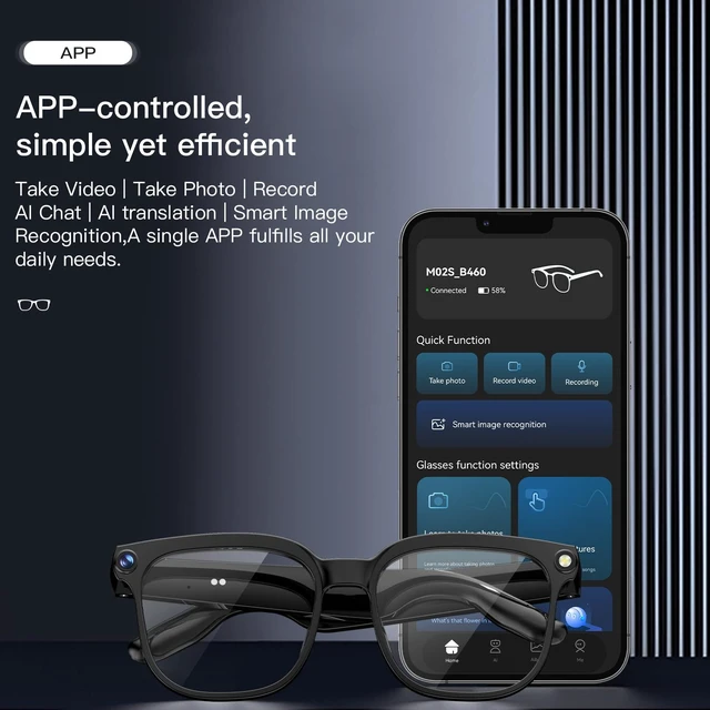 Alt view image 2 of 7 - Smart AI Glasses with 4K Camera, Open-Ear Audio for Daily Use 4K Video Recording, Real-Time Translation, Photochromic Lenses, Smart Voice Assistant, Open-Ear Audio for Travel, Work, Music