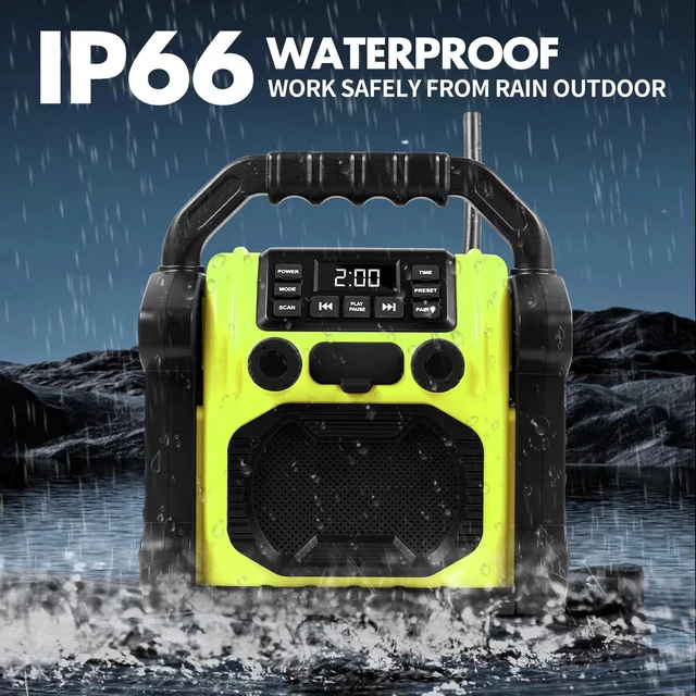 Alt view image 2 of 7 - Outdoor Radio Waterproof Jobsite Speaker Bluetooth Wireless, IPX 66 Waterproof, 8000mAH Battery, Cell Phone Charging, Portable Job site Speaker with LED Lights,for Outdoor, Workshop, Garage (Green)