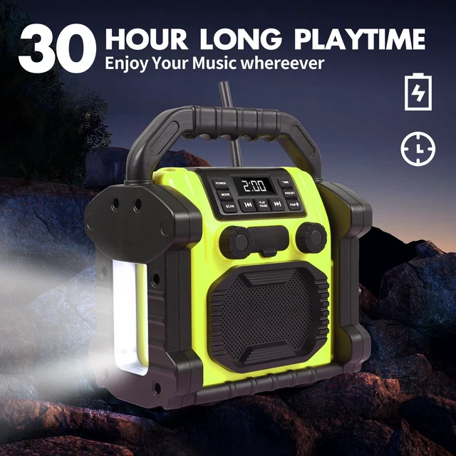 Alt view image 3 of 7 - Outdoor Radio Waterproof Jobsite Speaker Bluetooth Wireless, IPX 66 Waterproof, 8000mAH Battery, Cell Phone Charging, Portable Job site Speaker with LED Lights,for Outdoor, Workshop, Garage (Green)