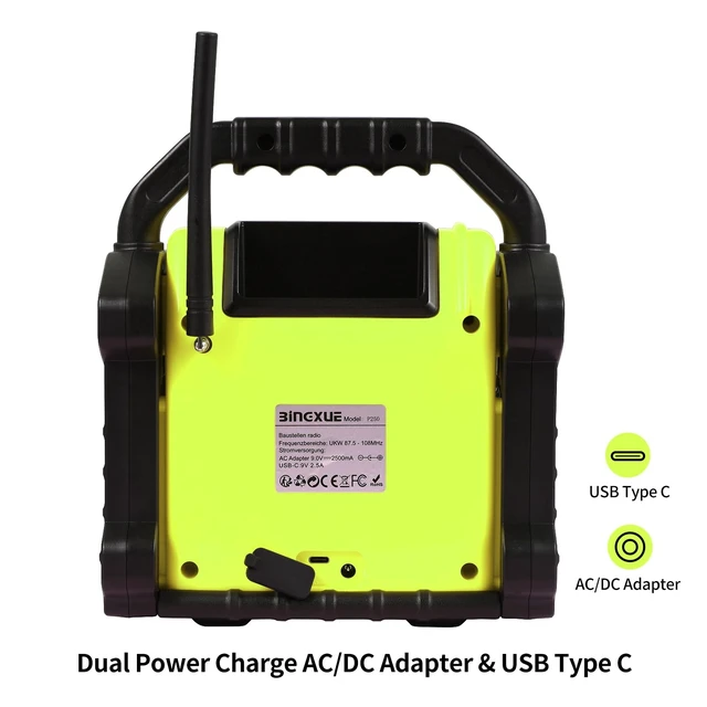 Alt view image 5 of 7 - Outdoor Radio Waterproof Jobsite Speaker Bluetooth Wireless, IPX 66 Waterproof, 8000mAH Battery, Cell Phone Charging, Portable Job site Speaker with LED Lights,for Outdoor, Workshop, Garage (Green)