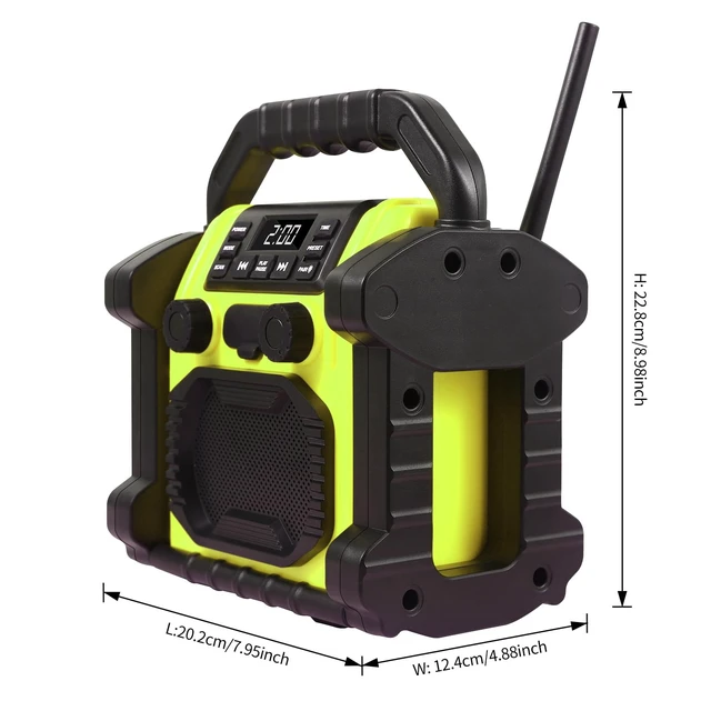 Alt view image 6 of 7 - Outdoor Radio Waterproof Jobsite Speaker Bluetooth Wireless, IPX 66 Waterproof, 8000mAH Battery, Cell Phone Charging, Portable Job site Speaker with LED Lights,for Outdoor, Workshop, Garage (Green)