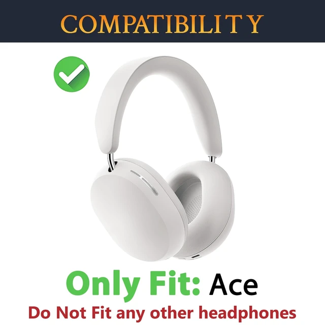 Alt view image 2 of 6 - Earpads Replacement for Sonos Ace Wireless Over Ear Headphones, Ear Pads Cushions with Soft Protein Leather, High-Density Foam - White