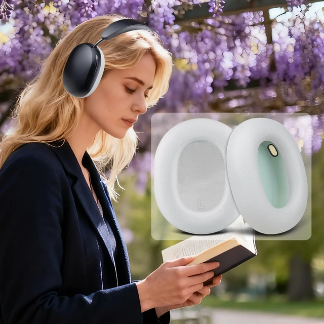 Alt view image 5 of 6 - Earpads Replacement for Sonos Ace Wireless Over Ear Headphones, Ear Pads Cushions with Soft Protein Leather, High-Density Foam - White