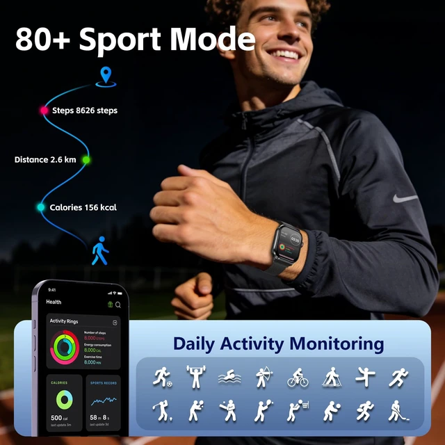 Alt view image 5 of 7 - AI Smart Watch with Voice Recorder, Transcribe & Summarize with AI for Meetings, App Control, Supports 135 Languages, 2.13" AMOLED Display, Health, Fitness & Sleep Tracker, 80+ Workout Modes, Black