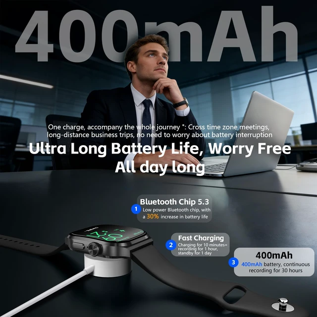 Alt view image 6 of 7 - AI Smart Watch with Voice Recorder, Transcribe & Summarize with AI for Meetings, App Control, Supports 135 Languages, 2.13" AMOLED Display, Health, Fitness & Sleep Tracker, 80+ Workout Modes, Black
