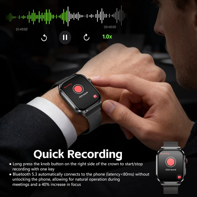 Alt view image 2 of 7 - AI Smart Watch with Voice Recorder, Transcribe & Summarize with AI for Meetings, App Control, Supports 135 Languages, 2.13" AMOLED Display, Health, Fitness & Sleep Tracker, 80+ Workout Modes, Black