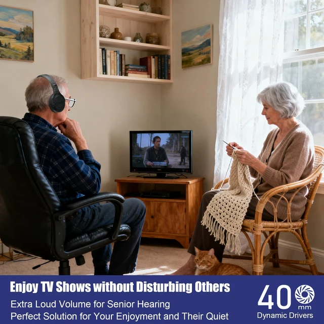 Alt view image 6 of 7 - Wireless TV Headphones for Seniors with Large Buttons, 2.4G RF Transmitter Charging Dock, Support Digital Optical/RCA/AUX Output, Bluetooth Over-Ear Headset with 3EQ Modes, 100ft Range No Audio Delay