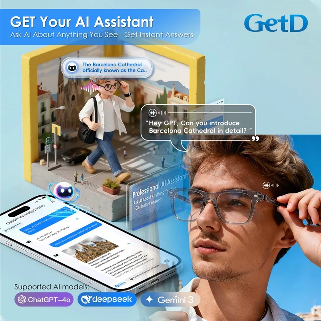 Alt view image 4 of 7 - AI Glasses, Smart Glasses Powered by ChatGPT, Real-Time AI Translation Anti-blue light lens, AI translation in 145 languages, Handsfree calls, Immersive audio, Holds AI conversations