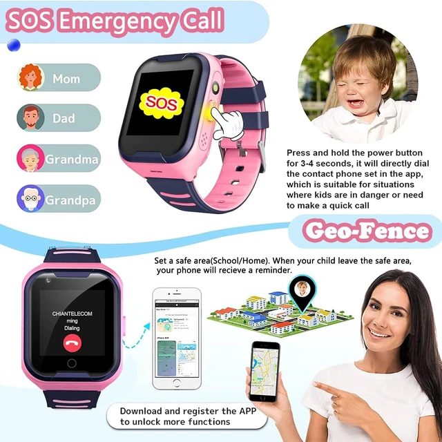 Alt view image 4 of 6 - Kids 4G GPS Smart Watch Video Phone Call SOS Real-Time Tracker Global,Call & Text,Kid-Safe,School Focus,Parental Controls,Emergency Alerts,Waterproof,Camera,Pedometer,Anti-lost,Geo-fence