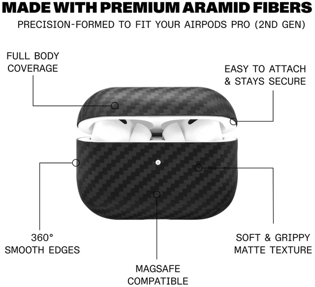 Alt view image 4 of 7 - for AirPods Pro 2 Ultra-Thin 0.6mm Aramid Fiber Case Lightweight 6g Hard Shell Slim Protective Cover Wireless Charging Compatible Matte Non-Slip Grip Carbon Fiber Weave