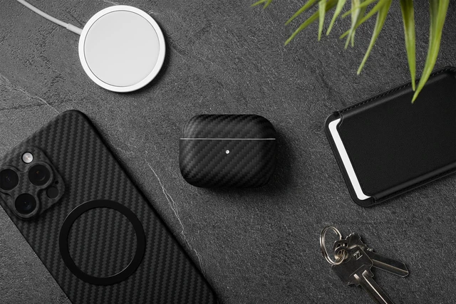 Alt view image 7 of 7 - for AirPods Pro 2 Ultra-Thin 0.6mm Aramid Fiber Case Lightweight 6g Hard Shell Slim Protective Cover Wireless Charging Compatible Matte Non-Slip Grip Carbon Fiber Weave