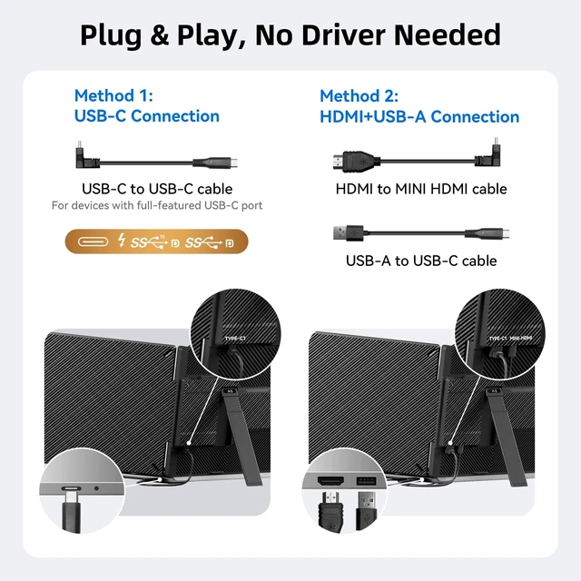 Alt view image 4 of 7 - Laptop Screen Extender 14inch FHD 1080P IPS Dual Portable Laptop Monitor Extender with HDMI/USB-C Port, Extended Monitor for Laptops 13-17", Plug n Play for Windows/Mac/Android