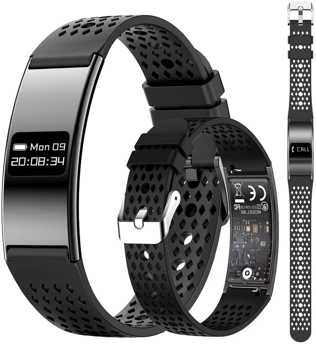 Main image of Smart Bragelet Health &-Fitness-Tracker with Stress Management, Workout Intensity, Sleep Tracking, 24/7 Heart Rate and More, Midnight Black/Rose Gold (Black Rubber)