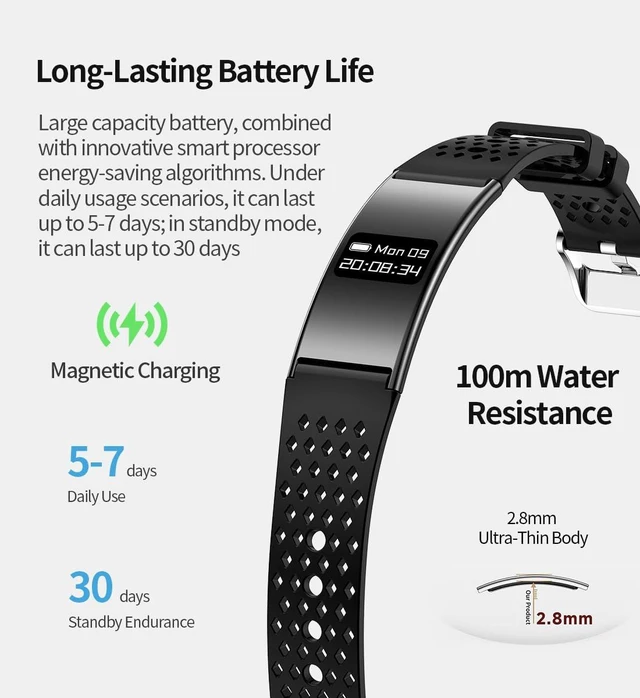 Alt view image 3 of 7 - Smart Bragelet Health &-Fitness-Tracker with Stress Management, Workout Intensity, Sleep Tracking, 24/7 Heart Rate and More, Midnight Black/Rose Gold (Black Rubber)