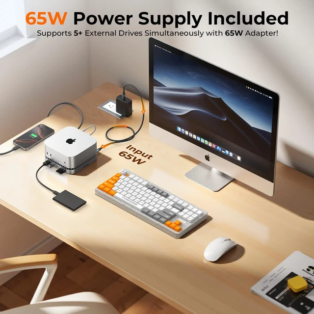 Alt view image 4 of 7 - 40G Mac mini M6, M5 Pro, M4 Dock & Stand with 8T NVMe SSD Enclosure,2X USB-A 3.2 10Gbps, USB-C 3.2 10Gbps, SD/TF 4.0, 65W Power,8K DP Video Interface, 3.5mm Audio- Ultimate Mac mini M4 Hub