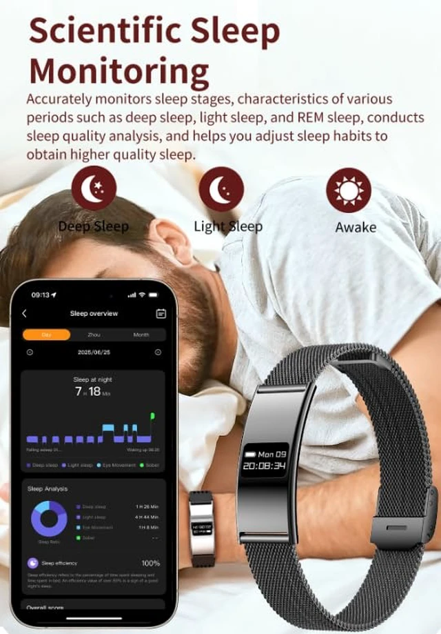 Alt view image 2 of 7 - Smart Bragelet Health &-Fitness-Tracker with Stress Management, Workout Intensity, Sleep Tracking, 24/7 Heart Rate and More, Midnight Black/Rose Gold (Black Mesh)