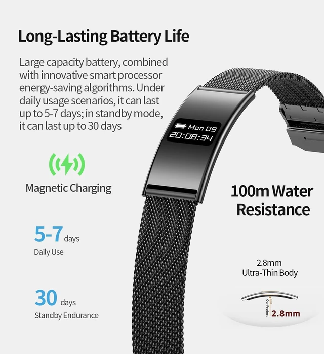 Alt view image 3 of 7 - Smart Bragelet Health &-Fitness-Tracker with Stress Management, Workout Intensity, Sleep Tracking, 24/7 Heart Rate and More, Midnight Black/Rose Gold (Black Mesh)