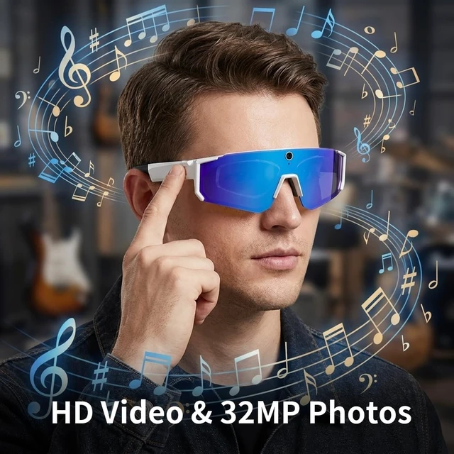 Alt view image 4 of 7 - AI Smart Glasses with Camera, 6-Axis Anti-Shake 1200P Stabilized Video, 32MP Photo, ChatGPT Voice Assistant, IP54 Water Resistant, Adjustable Fit Sports Sunglasses for Cycling, Vlog, Fishing