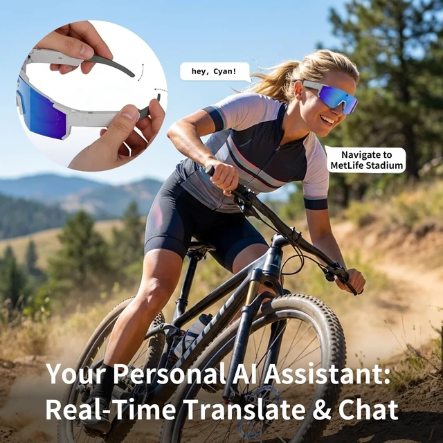 Alt view image 5 of 7 - AI Smart Glasses with Camera, 6-Axis Anti-Shake 1200P Stabilized Video, 32MP Photo, ChatGPT Voice Assistant, IP54 Water Resistant, Adjustable Fit Sports Sunglasses for Cycling, Vlog, Fishing