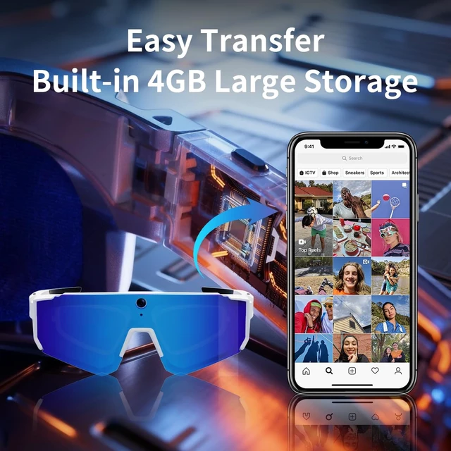 Alt view image 7 of 7 - AI Smart Glasses with Camera, 6-Axis Anti-Shake 1200P Stabilized Video, 32MP Photo, ChatGPT Voice Assistant, IP54 Water Resistant, Adjustable Fit Sports Sunglasses for Cycling, Vlog, Fishing