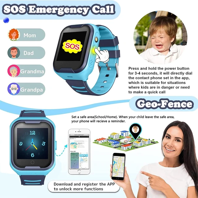 Alt view image 4 of 6 - Kids 4G GPS Smart Watch Video Phone Call SOS Real-Time Tracker Global,Call & Text,Kid-Safe,School Focus,Parental Controls,Emergency Alerts,Waterproof,Camera,Pedometer,Anti-lost,Geo-fence