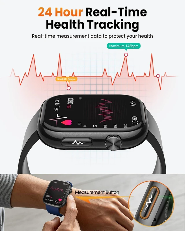 Alt view image 3 of 7 - Smart Watches for Men,1.96"AMOLED Health Smart Watch Fitness Trackers2Bands with Heart Rate/Blood Oxygen/Body Temperature/Blood Pressure/Sleep/Stress /Answer/Make Calls/for Android & iOS