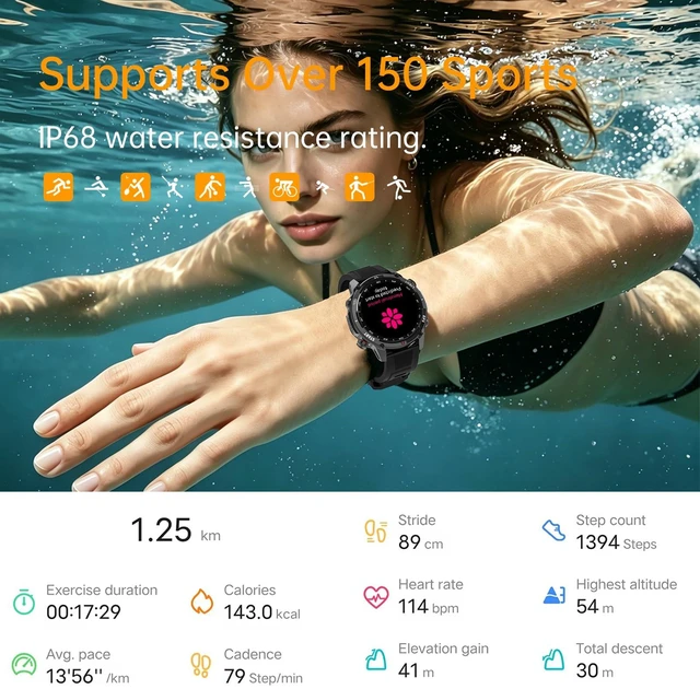 Alt view image 5 of 7 - Smart Watch for Women Men, GPS Bluetooth Calling Fitness Tracker 1.43" AMOLED Touchscreen Smartwatch for Android iOS, Heart Rate SpO2 Sleep Monitor, 150+ Sport Modes, IP68 Waterproof