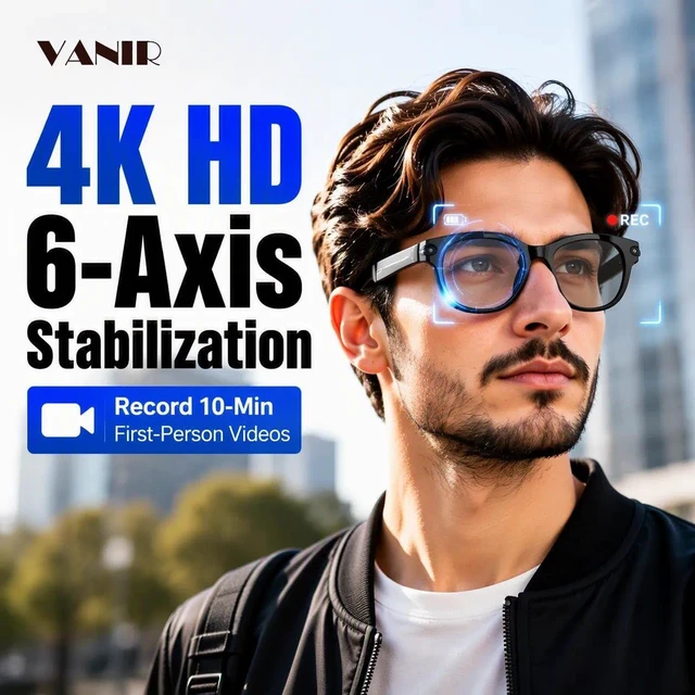 Alt view image 2 of 7 - AI Smart Glasses with 8MP Camera, 4K Ultra HD Photos & HD Video Recording, 14-Language Real-Time Translation, ChatGPT AI Assistant, 3 Interchangeable Lenses, Bluetooth 5.4 Open-Ear Audio